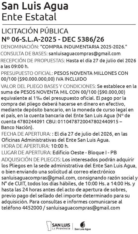 LICITACIÓN N°6 – SLA – 2026